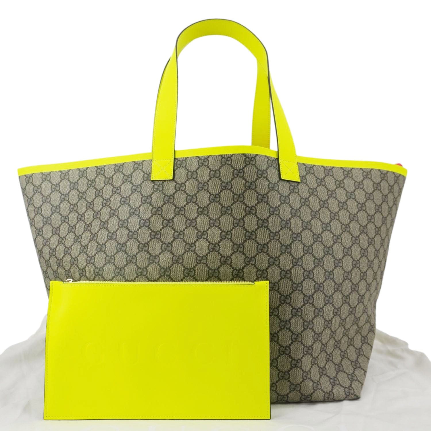 GUCCI Ophidia Medium Gucci Supreme Canvas Tote Bag Neon Yellow 786899