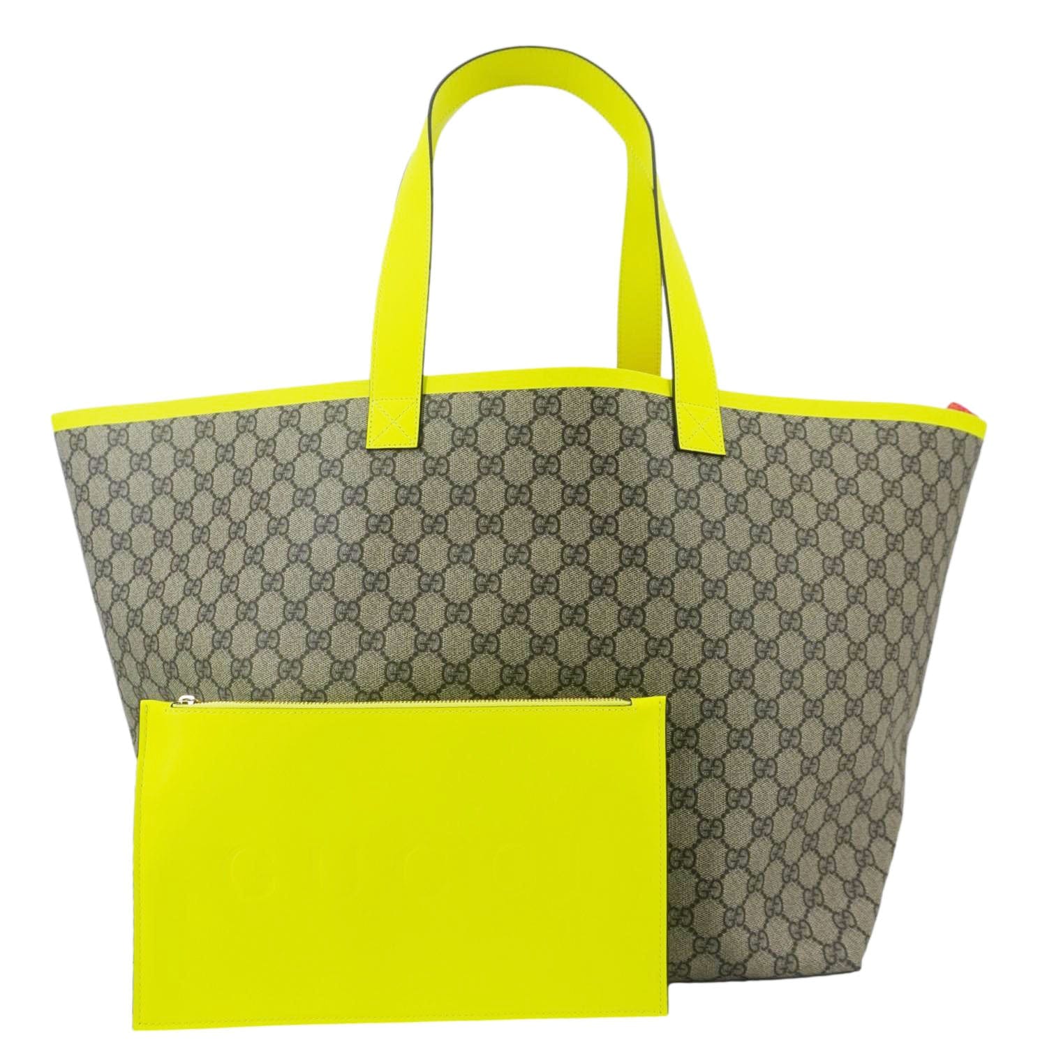 GUCCI Ophidia Medium Gucci Supreme Canvas Tote Bag Neon Yellow 786899