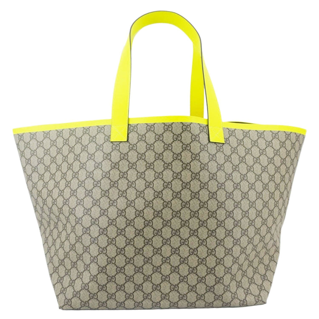 GUCCI Ophidia Medium Gucci Supreme Canvas Tote Bag Neon Yellow 786899