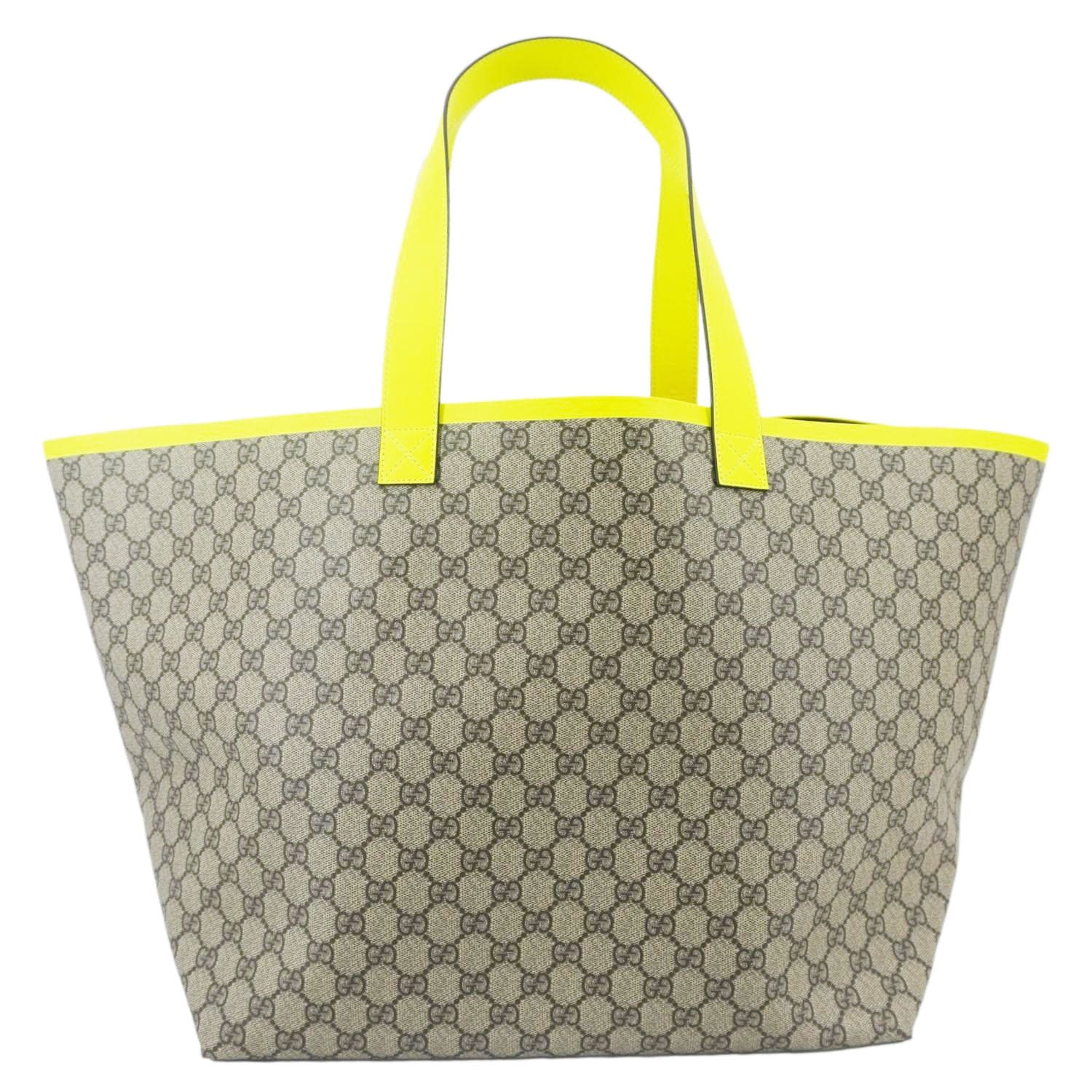 GUCCI Ophidia Medium Gucci Supreme Canvas Tote Bag Neon Yellow 786899