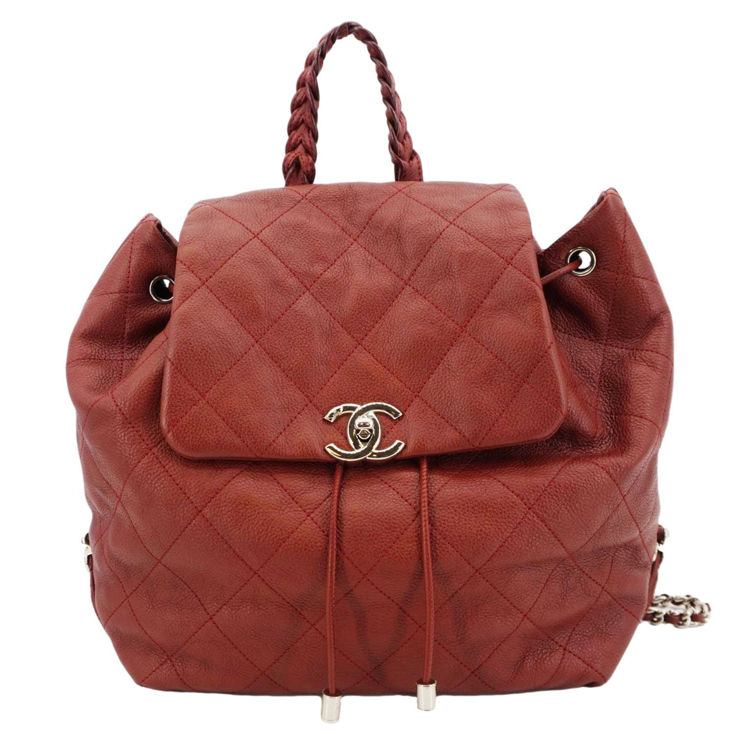 Chanel Braided With Style Quilted Leather Drawstring Backpack Burgundy