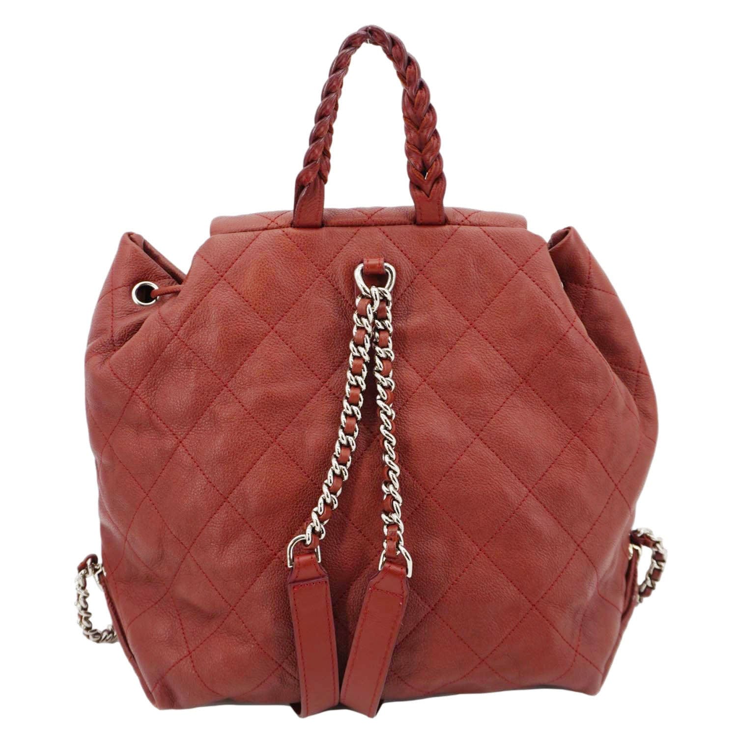 Chanel Braided With Style Quilted Leather Drawstring Backpack Burgundy