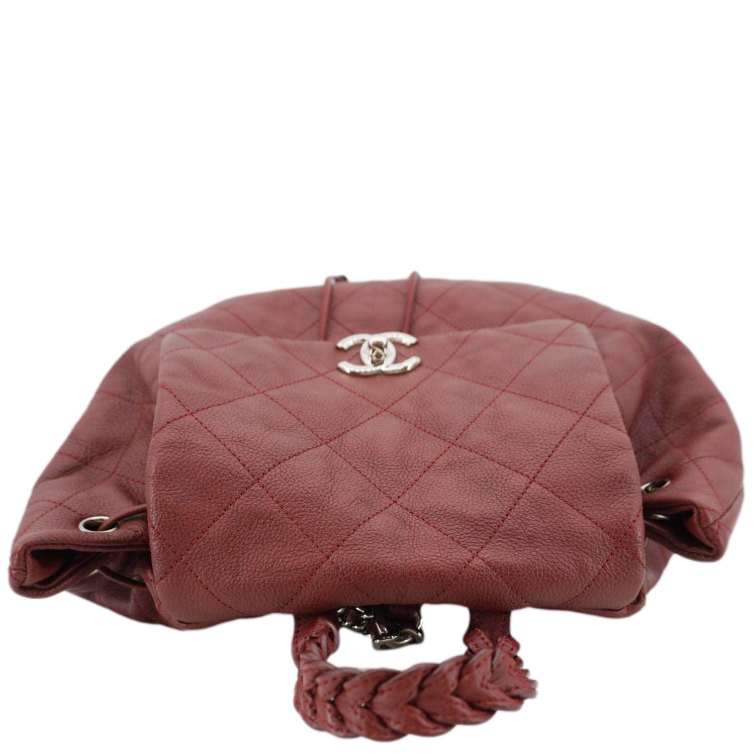Chanel Braided With Style Quilted Leather Drawstring Backpack Burgundy
