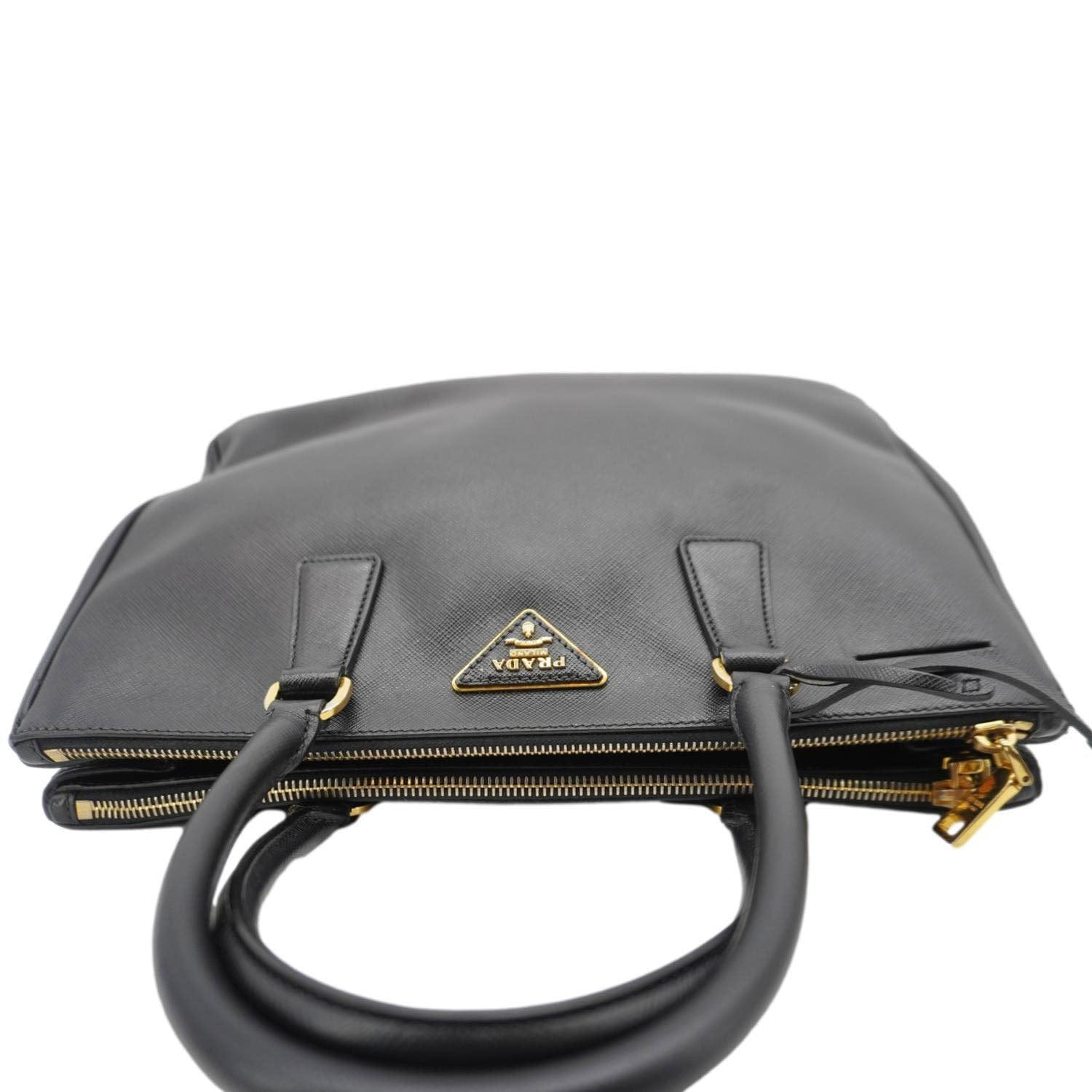 PRADA Galleria Double Zip Saffiano Leather Top Handle Tote Bag Black