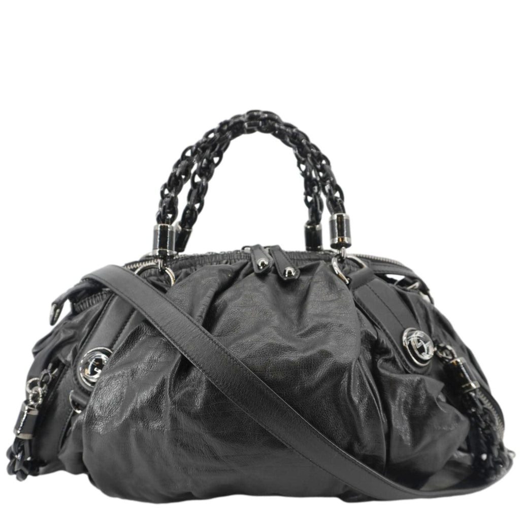 GUCCI Galaxy Medium Leather Top Handle Shoulder Bag Black 228838