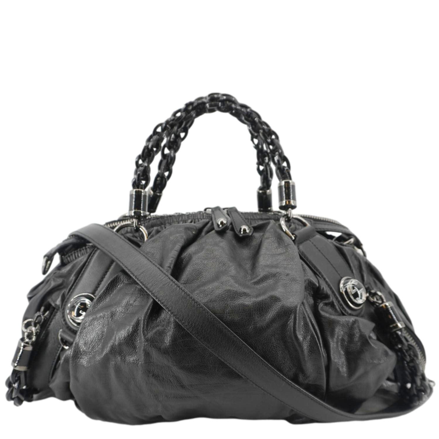 GUCCI Galaxy Medium Leather Top Handle Shoulder Bag Black 228838