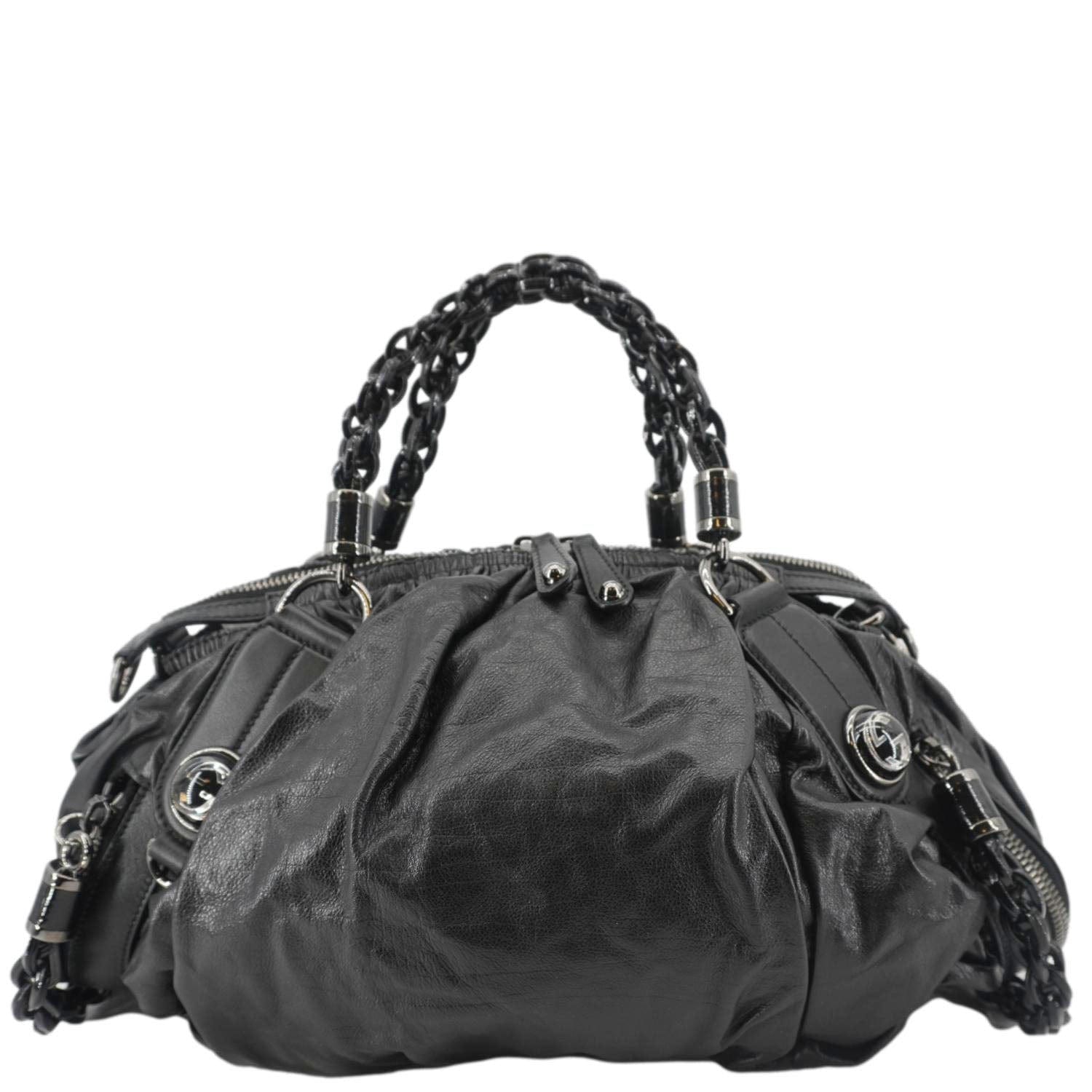 GUCCI Galaxy Medium Leather Top Handle Shoulder Bag Black 228838
