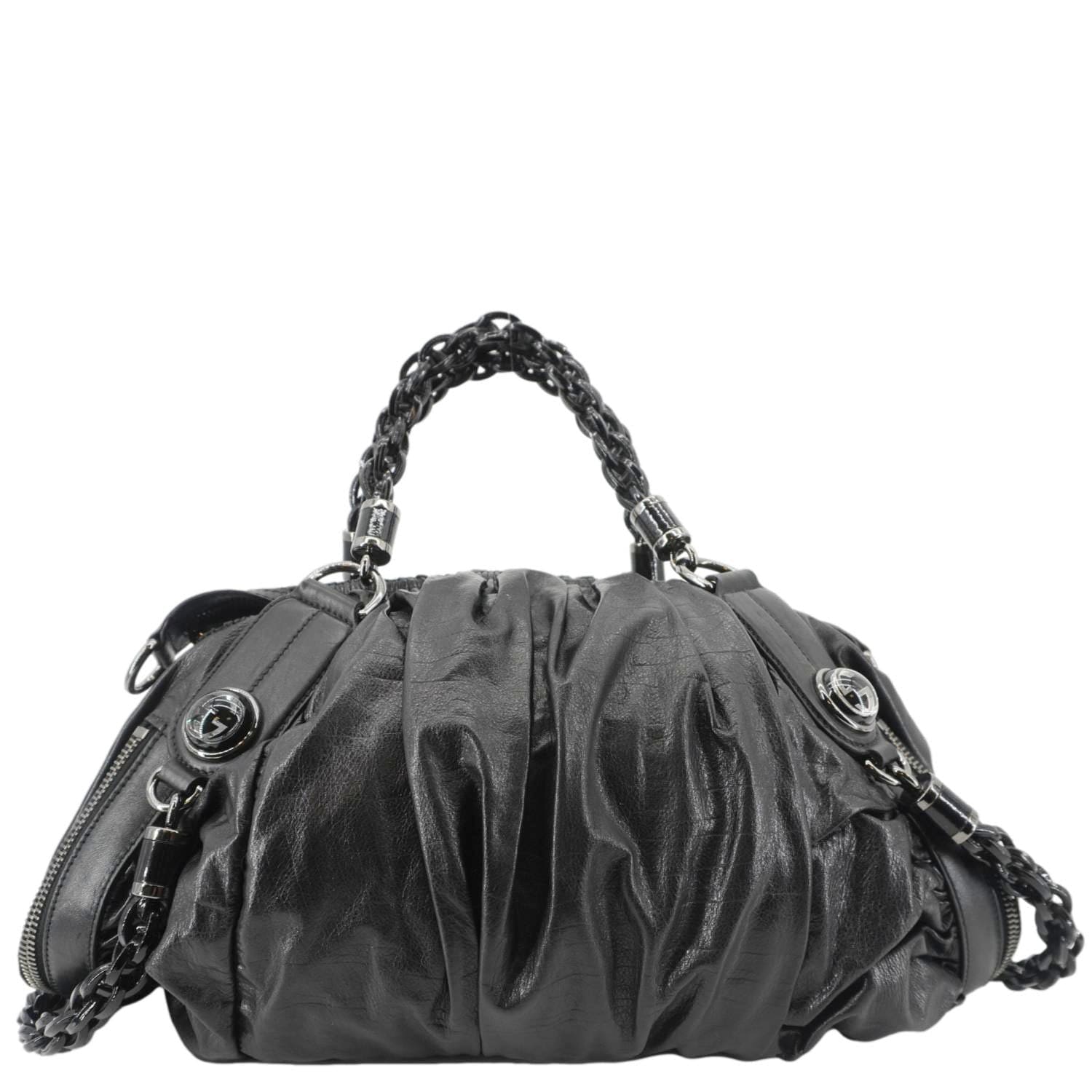 GUCCI Galaxy Medium Leather Top Handle Shoulder Bag Black 228838