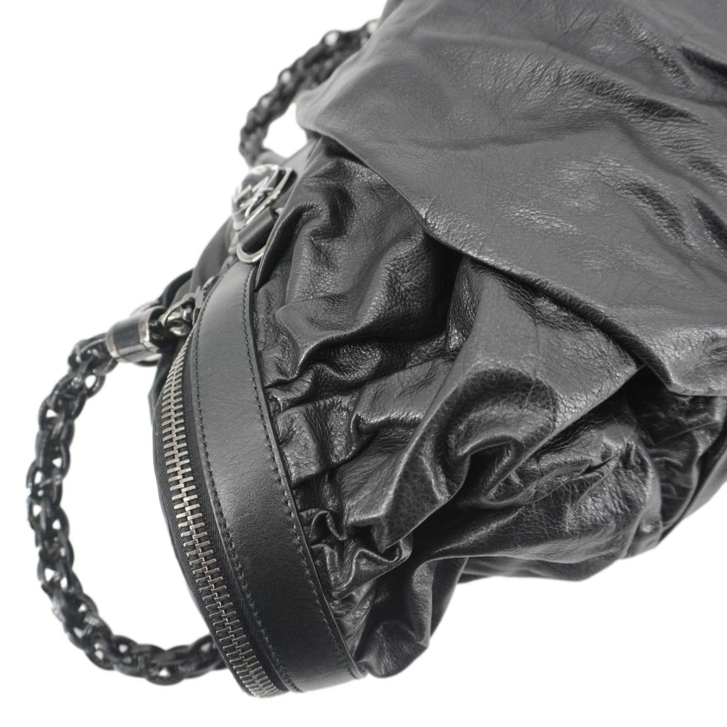 GUCCI Galaxy Medium Leather Top Handle Shoulder Bag Black 228838
