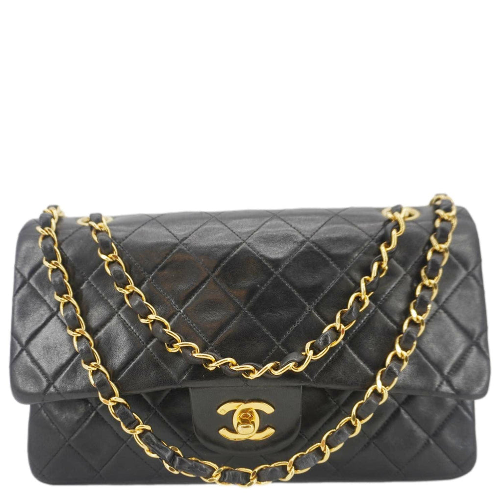 Chanel Classic Flap  Quilted Lambskin Leather Shoulder Bag Black