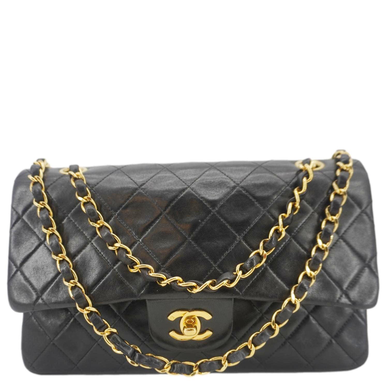 Chanel Classic Flap  Quilted Lambskin Leather Shoulder Bag Black