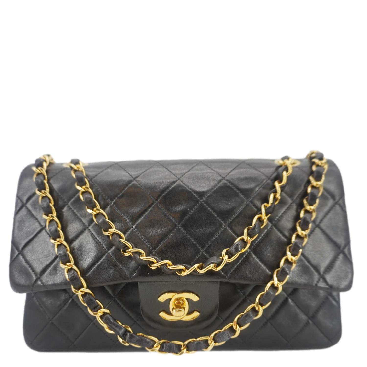 Chanel Classic Flap  Quilted Lambskin Leather Shoulder Bag Black