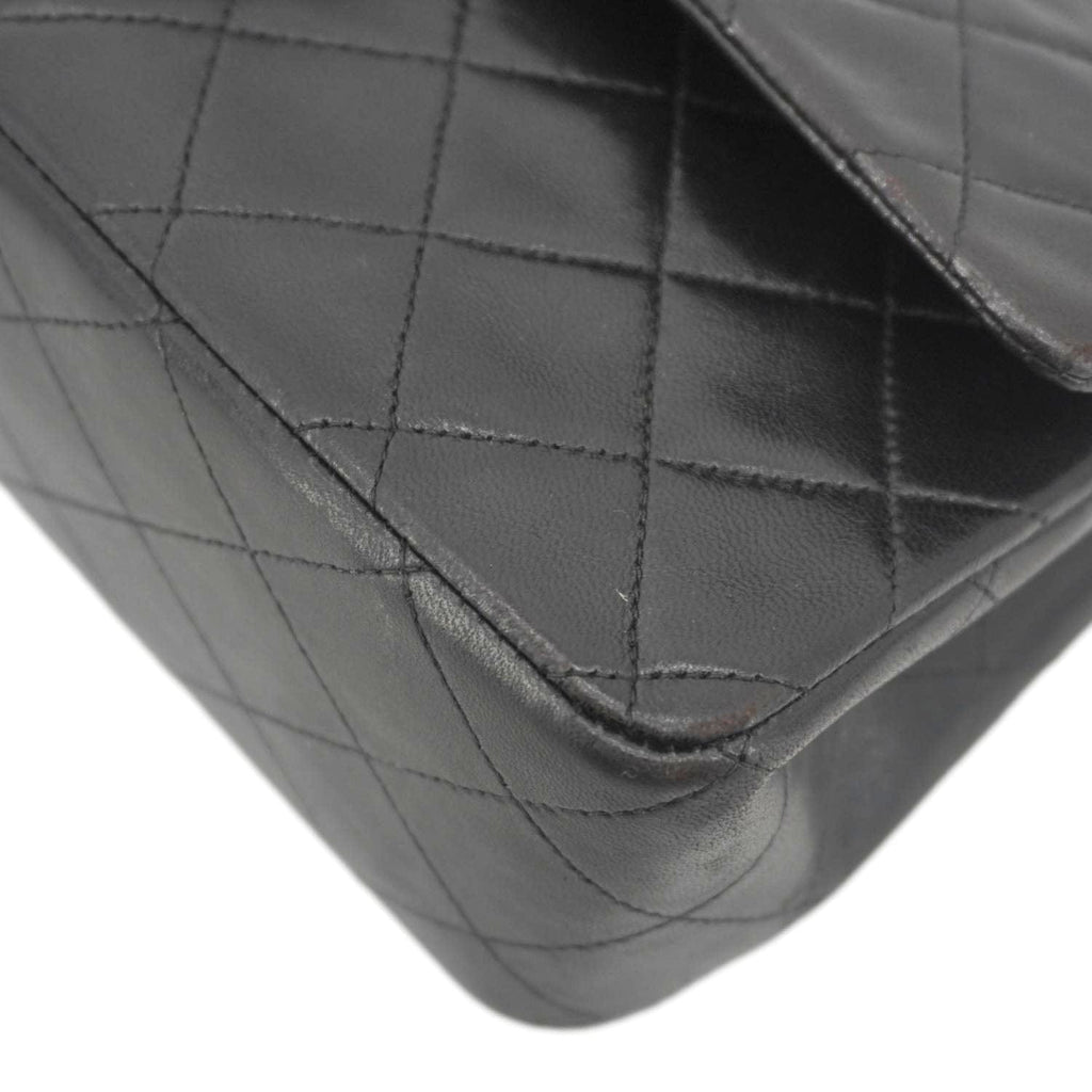 Chanel Classic Flap  Quilted Lambskin Leather Shoulder Bag Black