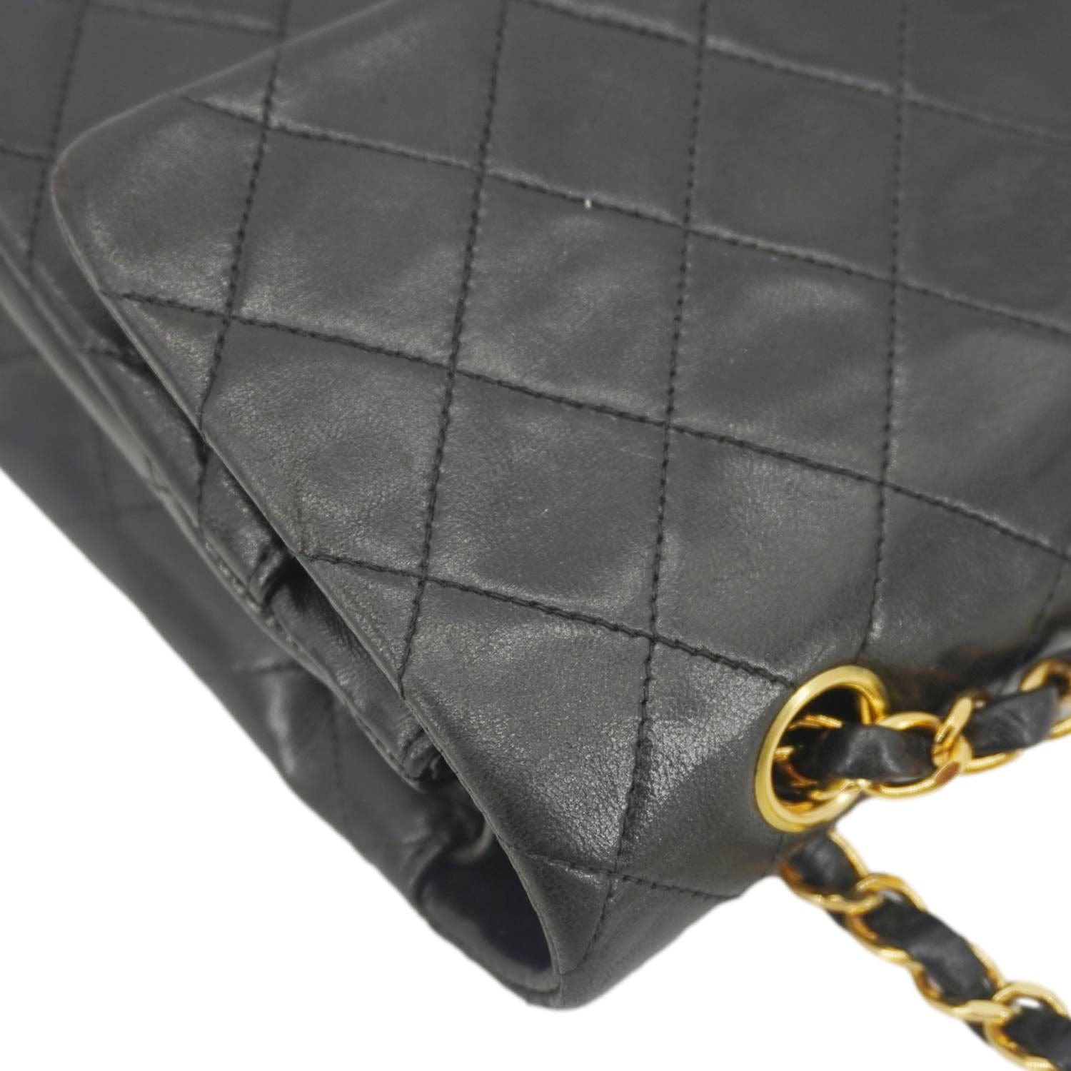 Chanel Classic Flap  Quilted Lambskin Leather Shoulder Bag Black
