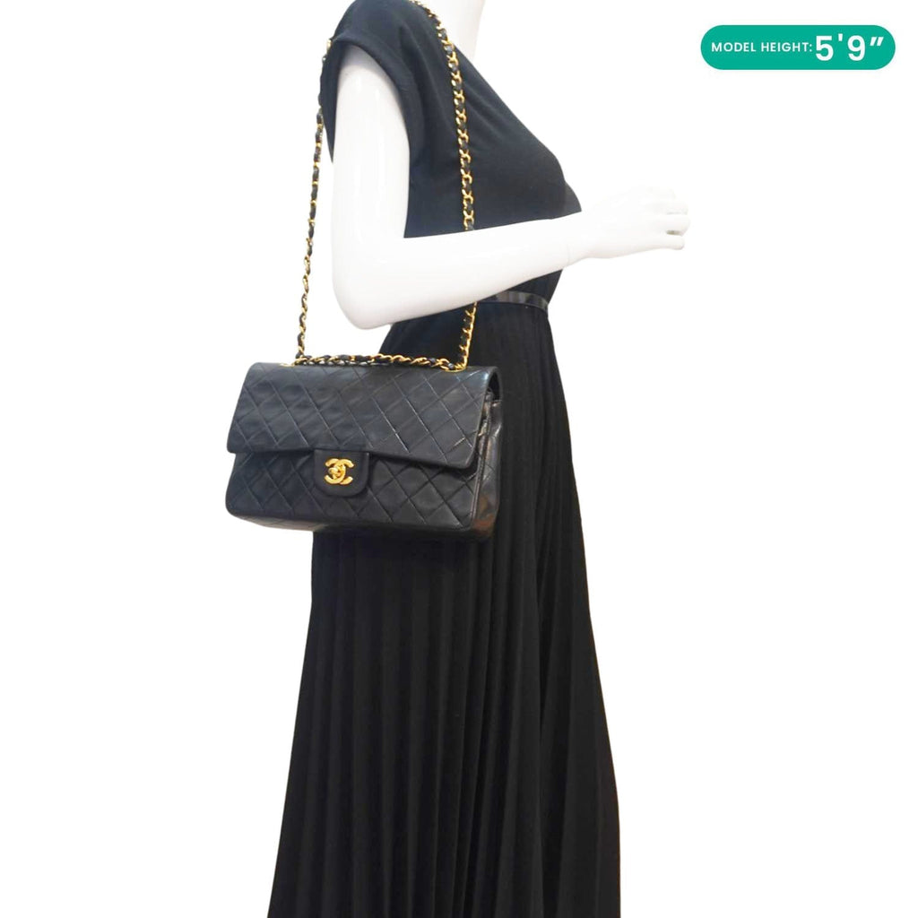 Chanel Classic Flap  Quilted Lambskin Leather Shoulder Bag Black