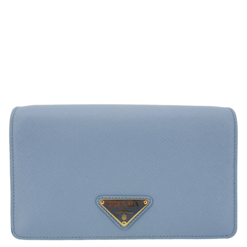 PRADA Bandoliera Saffiano Leather Chain Crossbody Bag Blue