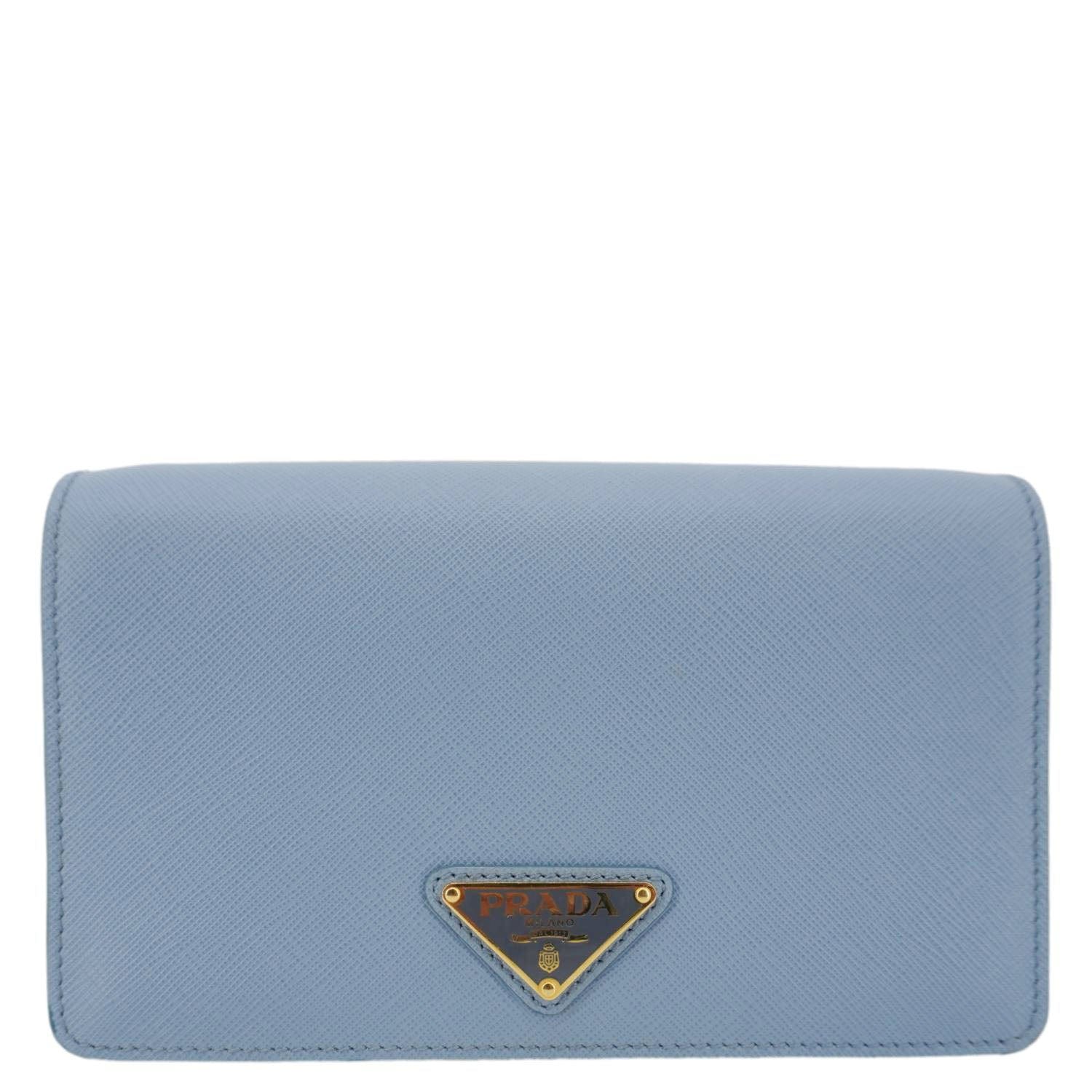 PRADA Bandoliera Saffiano Leather Chain Crossbody Bag Blue