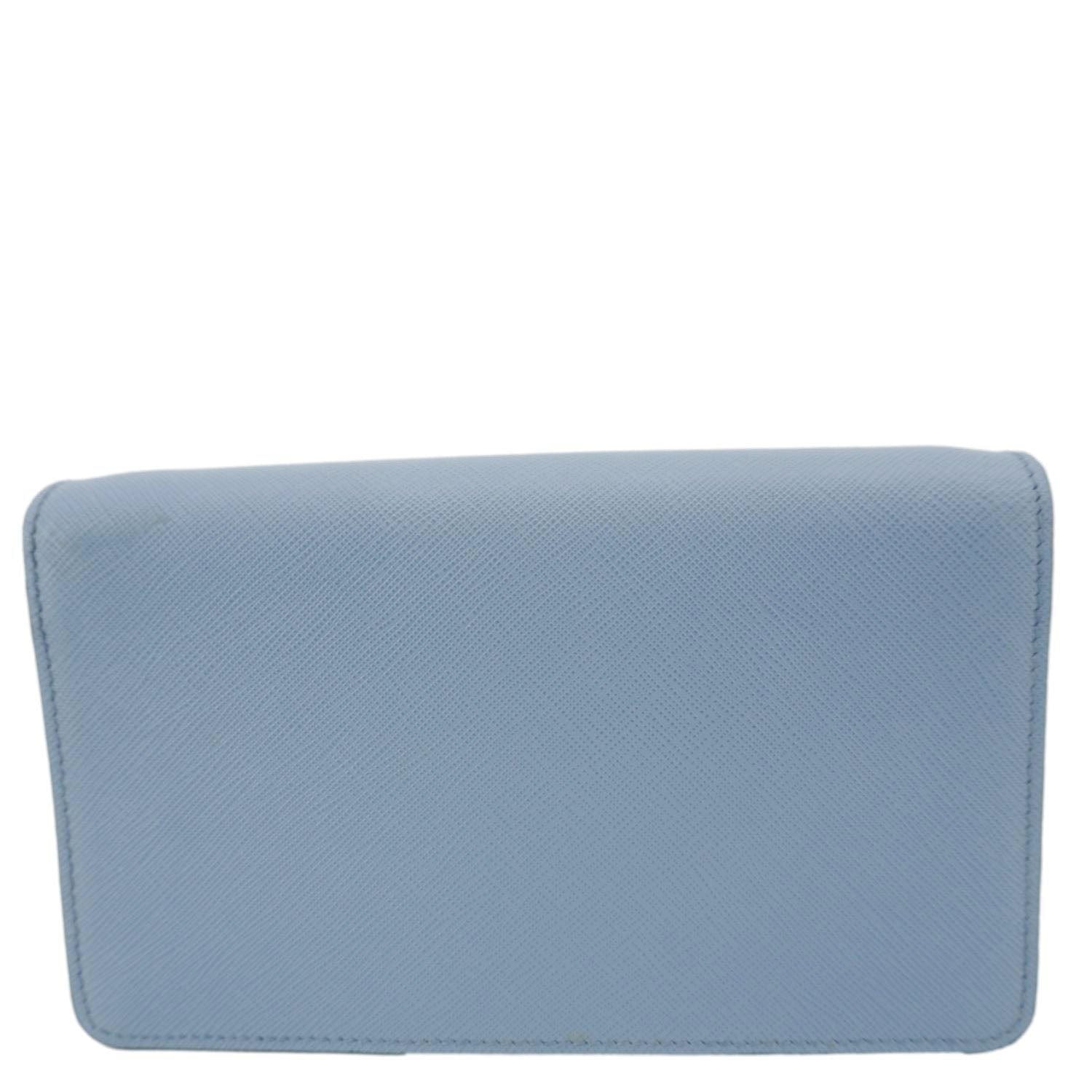 PRADA Bandoliera Saffiano Leather Chain Crossbody Bag Blue