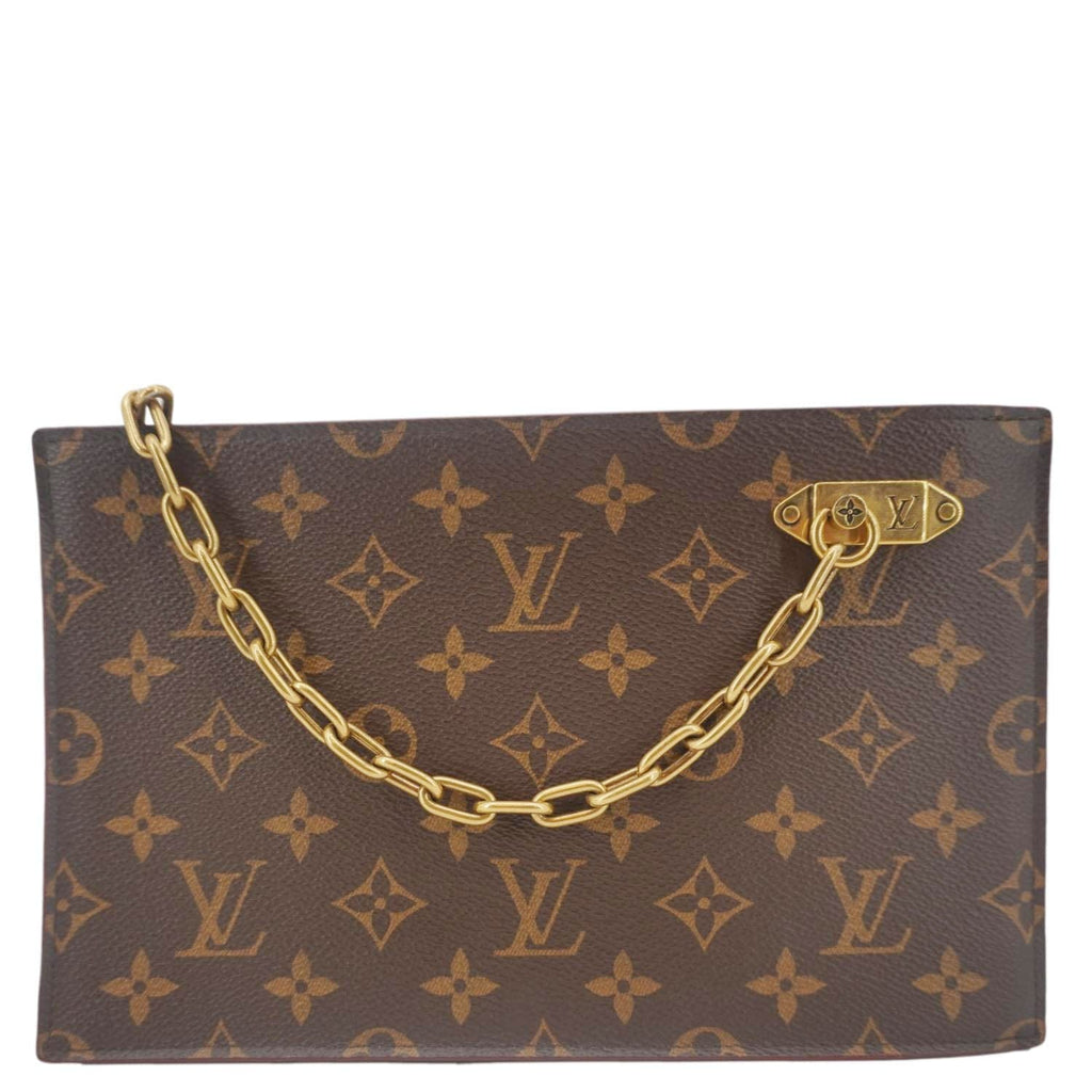 LOUIS VUITTON Legacy Monogram Canvas Chain Clutch Brown