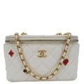 Chanel Coco Casino Small Quilted Caviar Leather Chain Vanity Case White