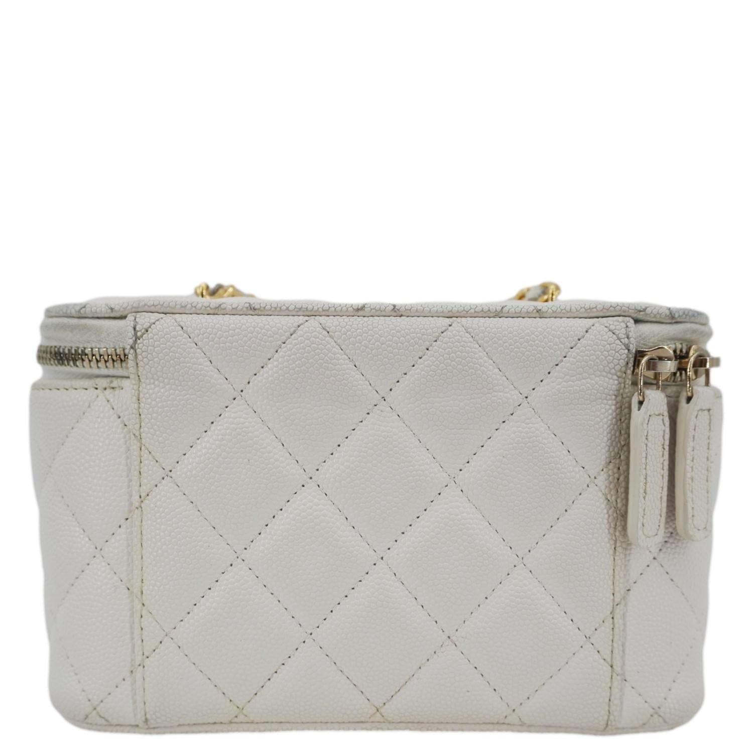 Chanel Coco Casino Small Quilted Caviar Leather Chain Vanity Case White