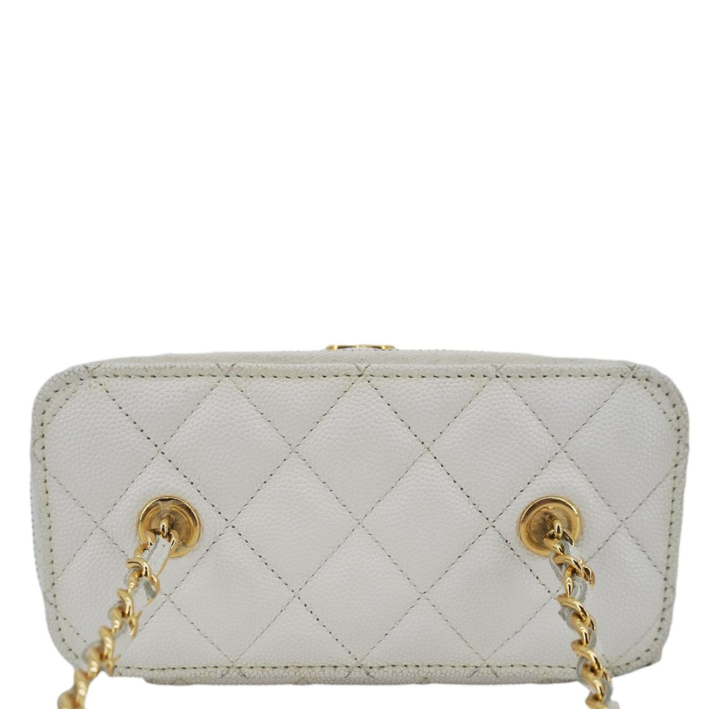 Chanel Coco Casino Small Quilted Caviar Leather Chain Vanity Case White