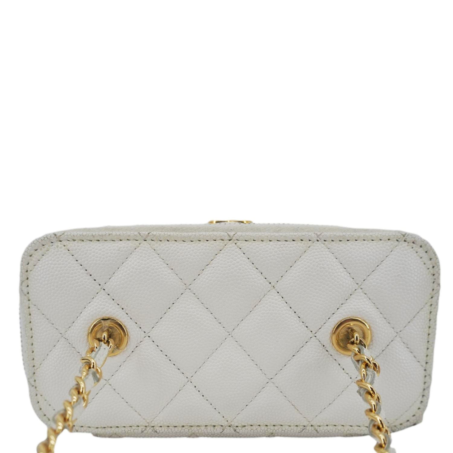 Chanel Coco Casino Small Quilted Caviar Leather Chain Vanity Case White