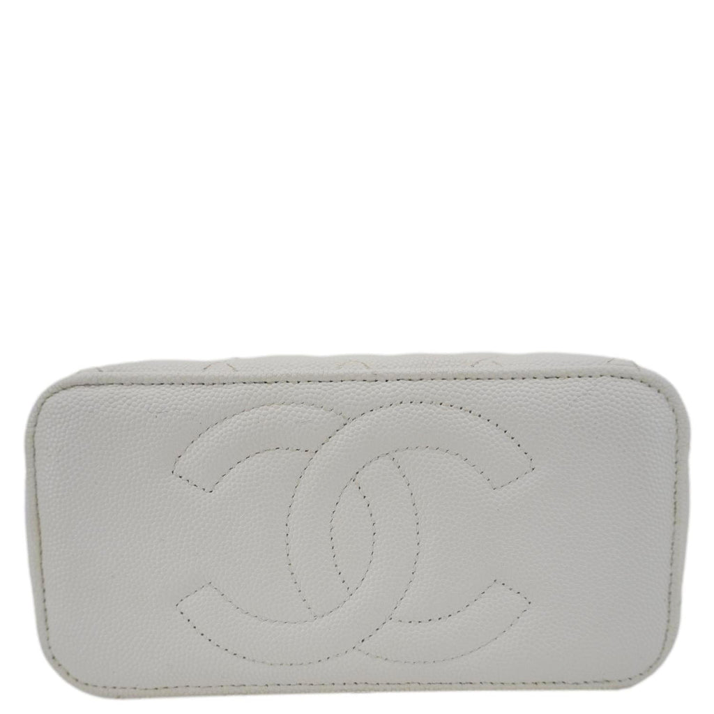 Chanel Coco Casino Small Quilted Caviar Leather Chain Vanity Case White