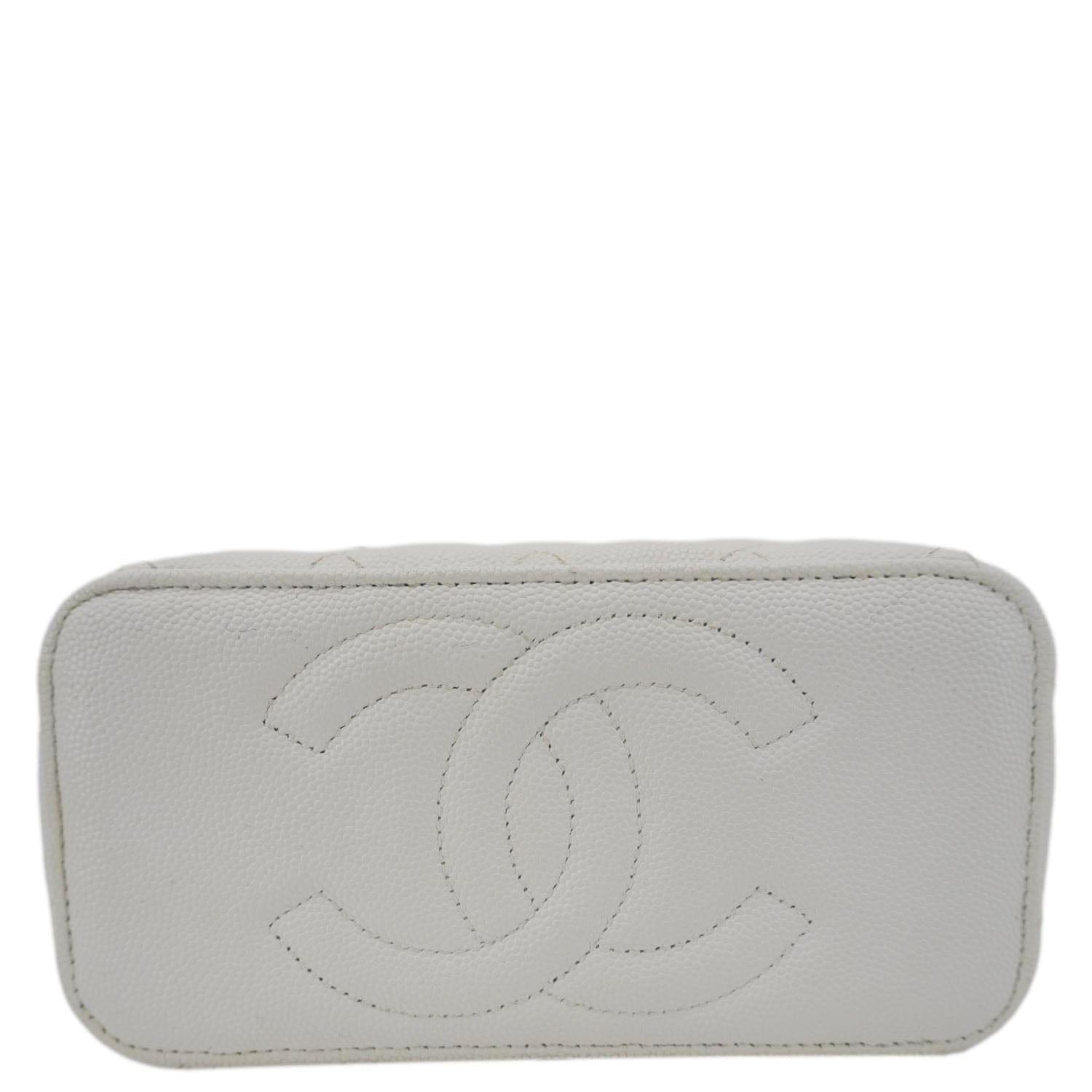 Chanel Coco Casino Small Quilted Caviar Leather Chain Vanity Case White