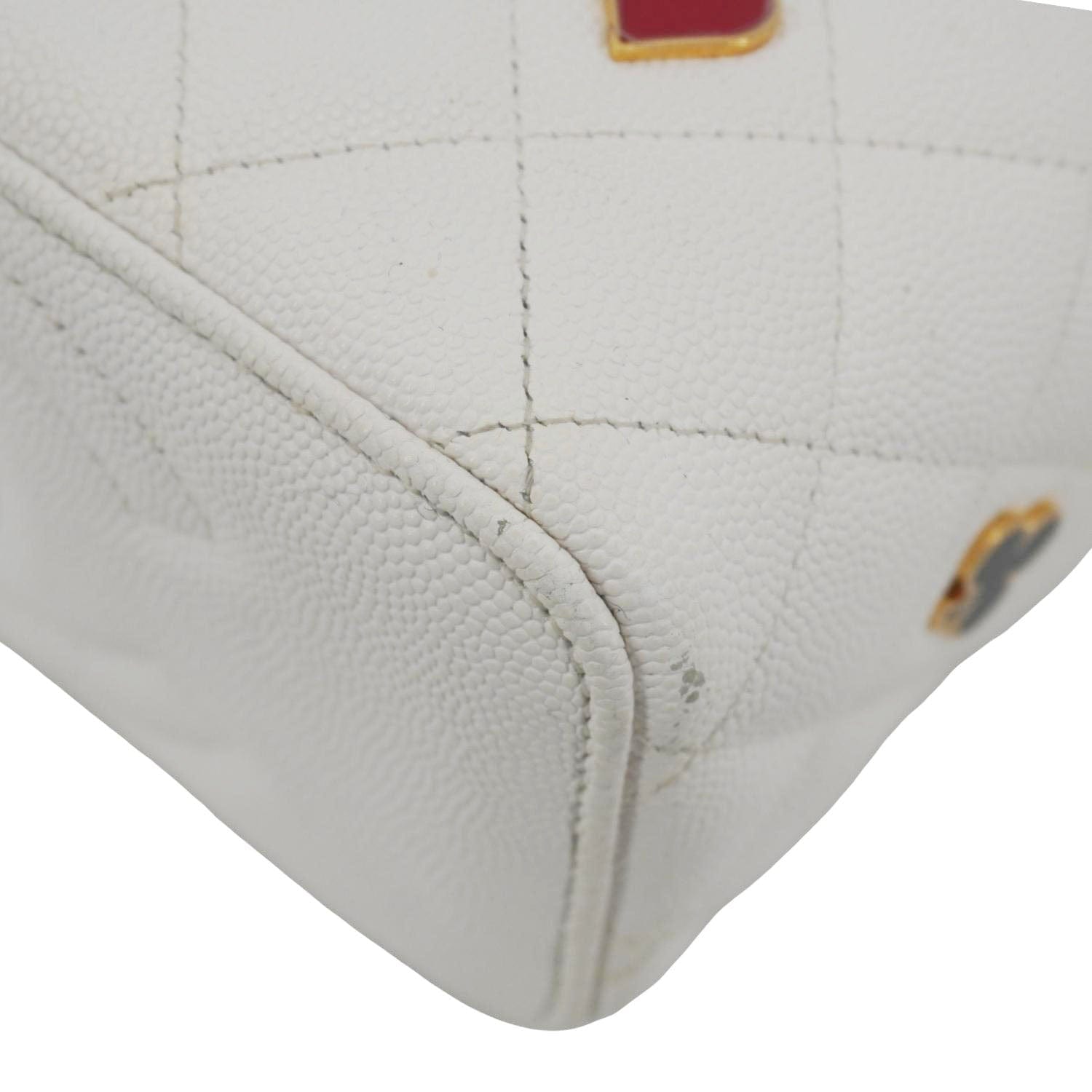Chanel Coco Casino Small Quilted Caviar Leather Chain Vanity Case White