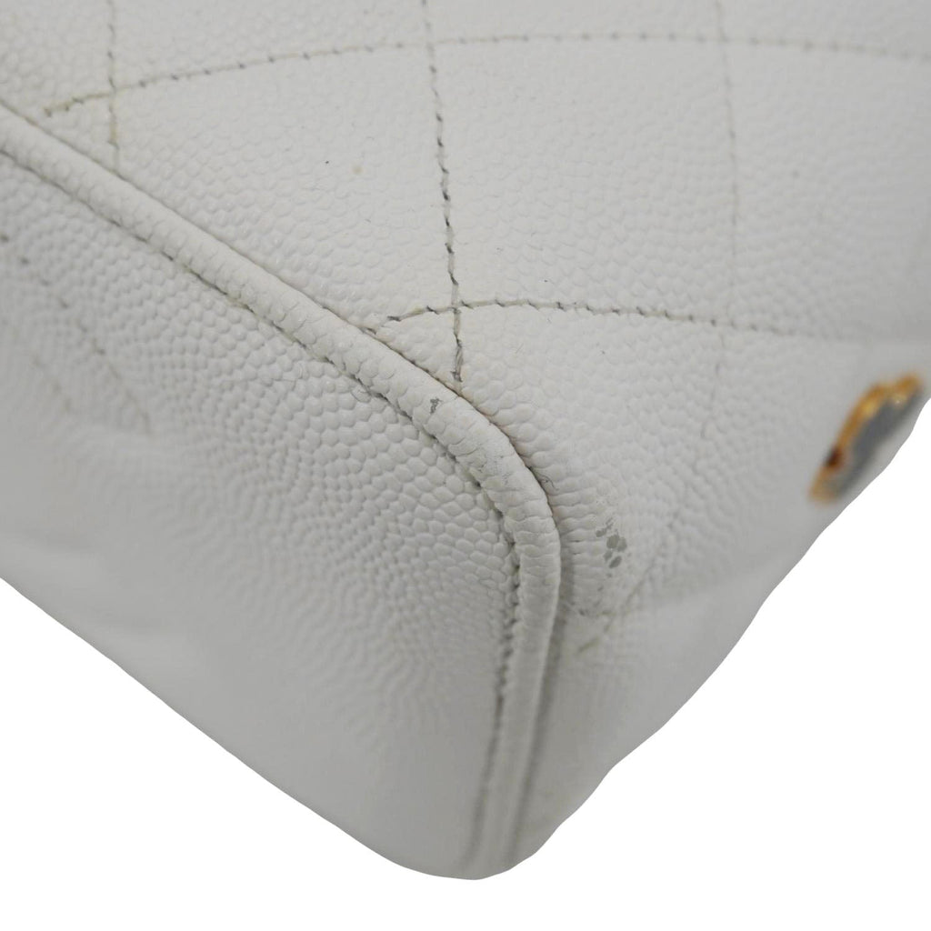 Chanel Coco Casino Small Quilted Caviar Leather Chain Vanity Case White