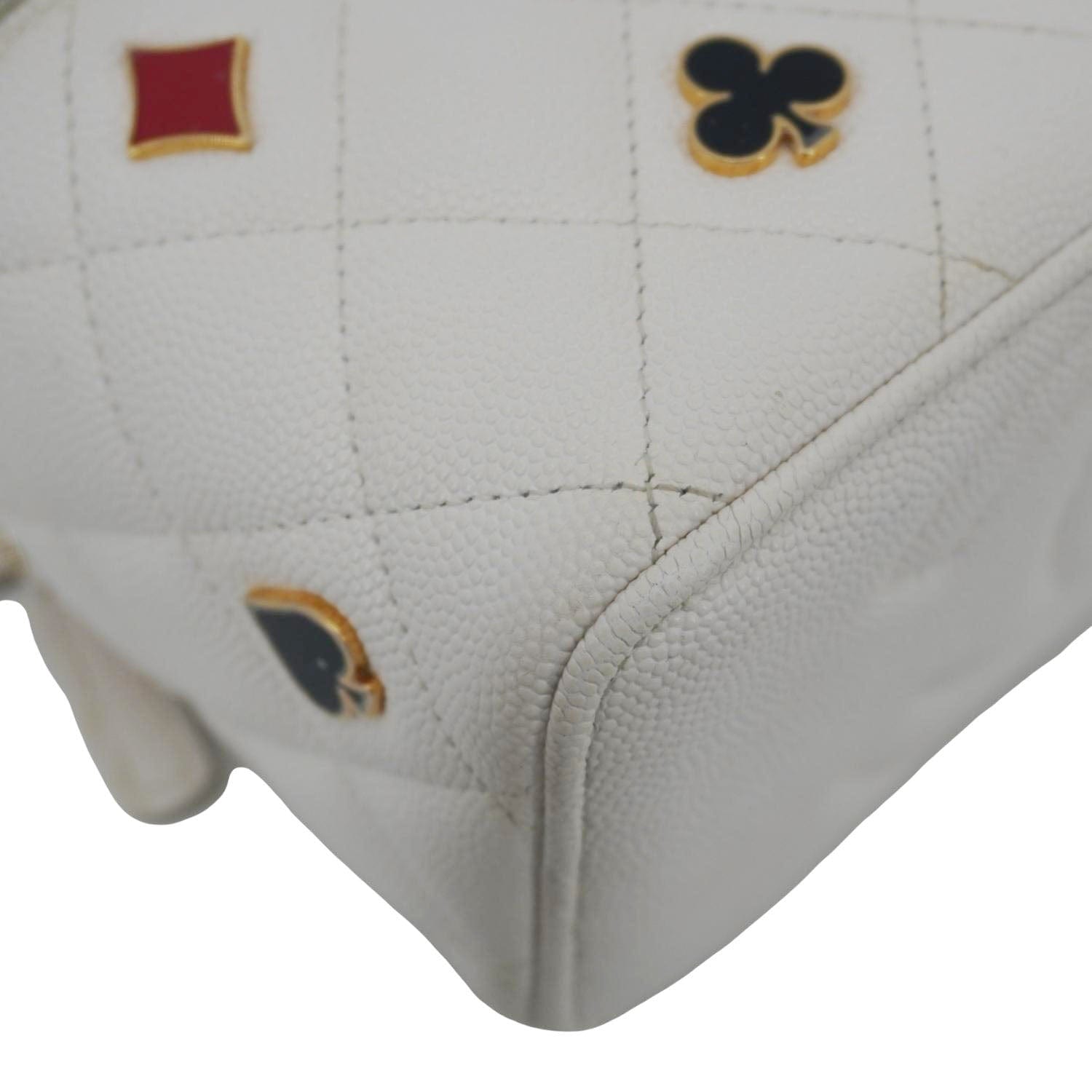 Chanel Coco Casino Small Quilted Caviar Leather Chain Vanity Case White