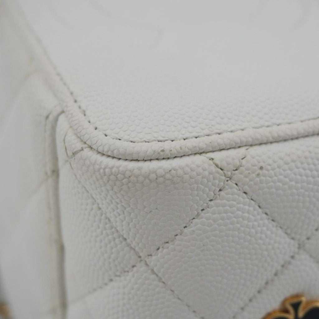 Chanel Coco Casino Small Quilted Caviar Leather Chain Vanity Case White