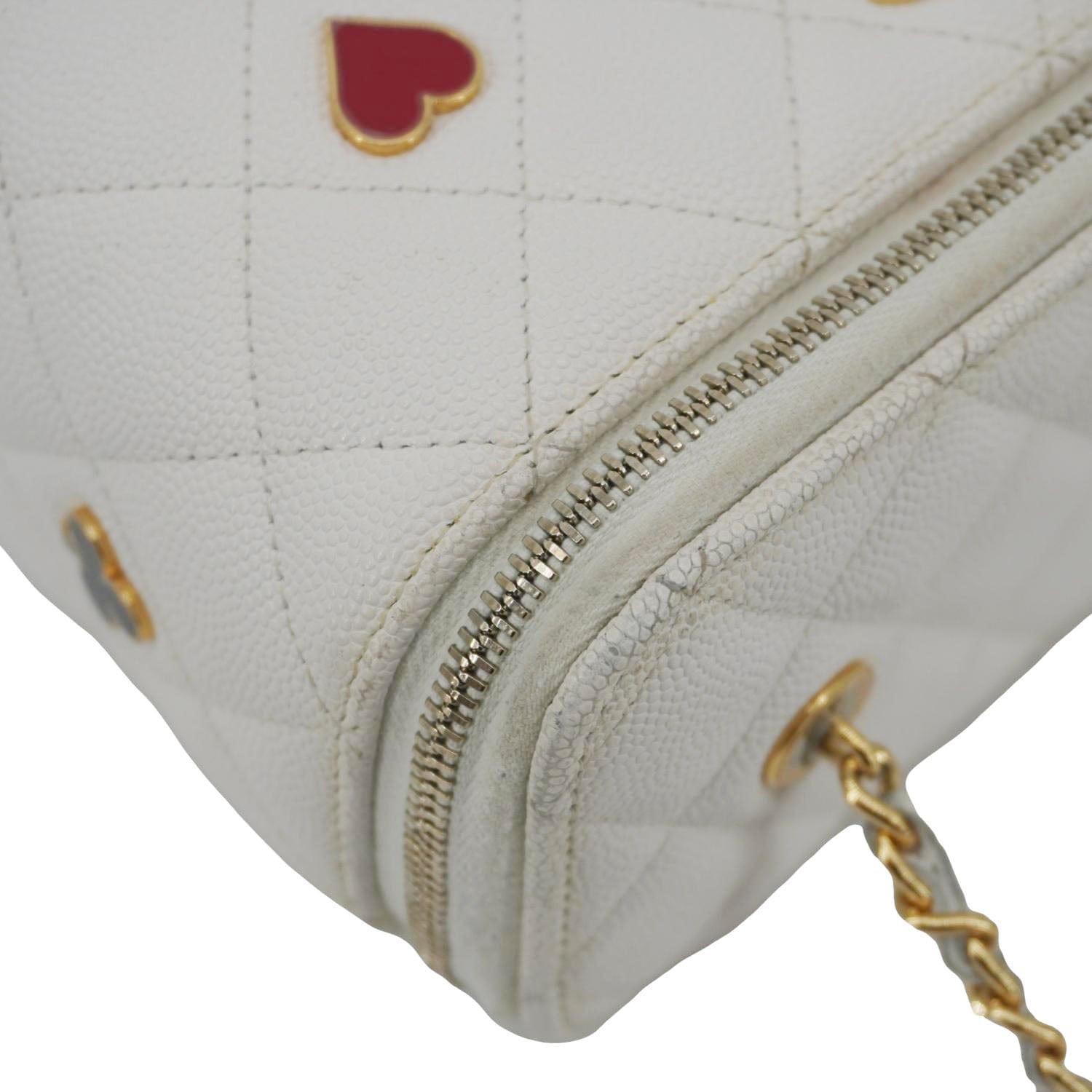 Chanel Coco Casino Small Quilted Caviar Leather Chain Vanity Case White