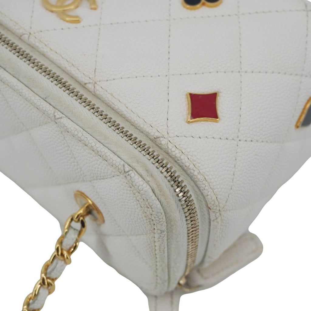 Chanel Coco Casino Small Quilted Caviar Leather Chain Vanity Case White