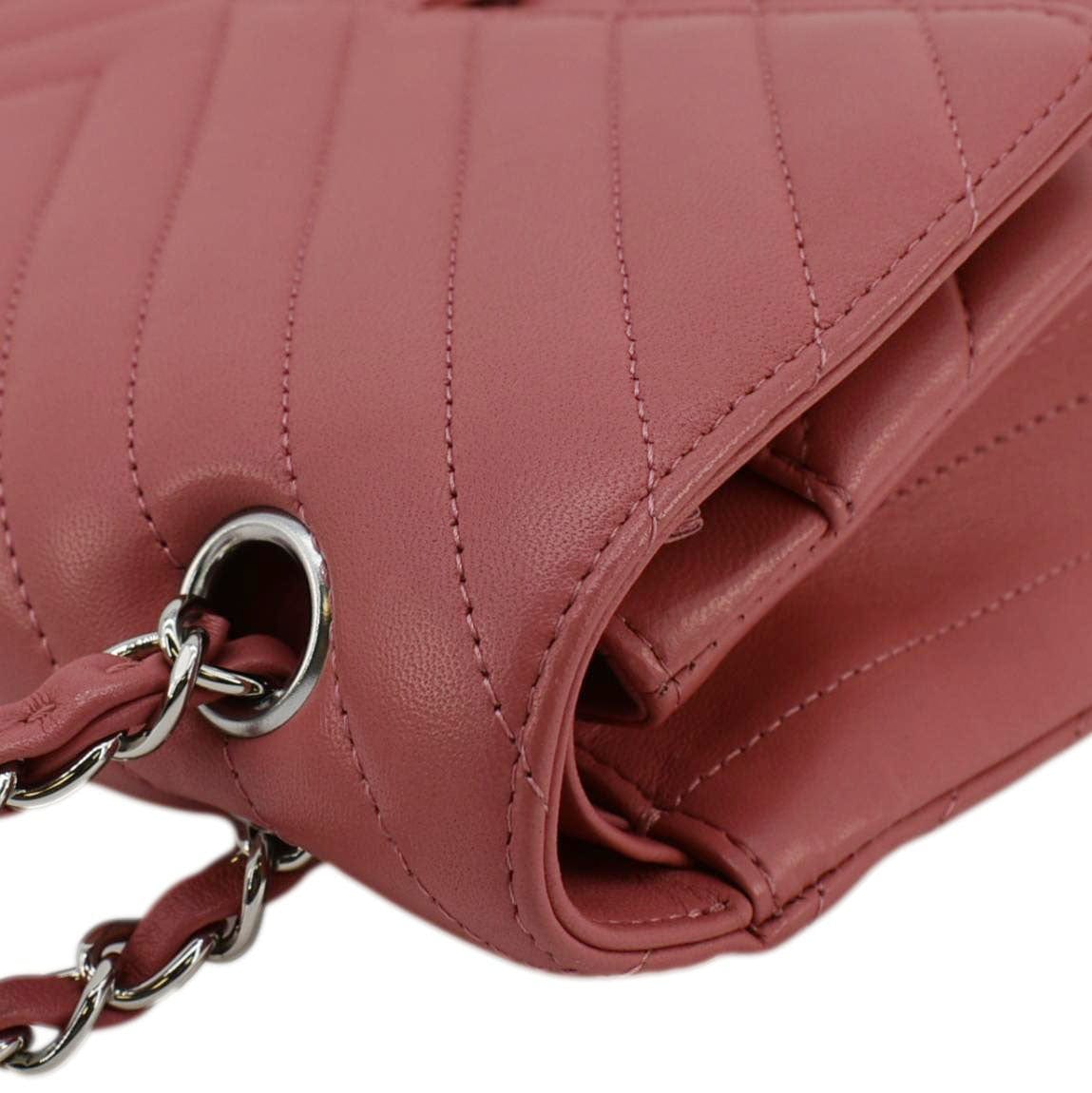 Chanel Classic Double Flap Medium Chevron Leather Shoulder Bag Peach