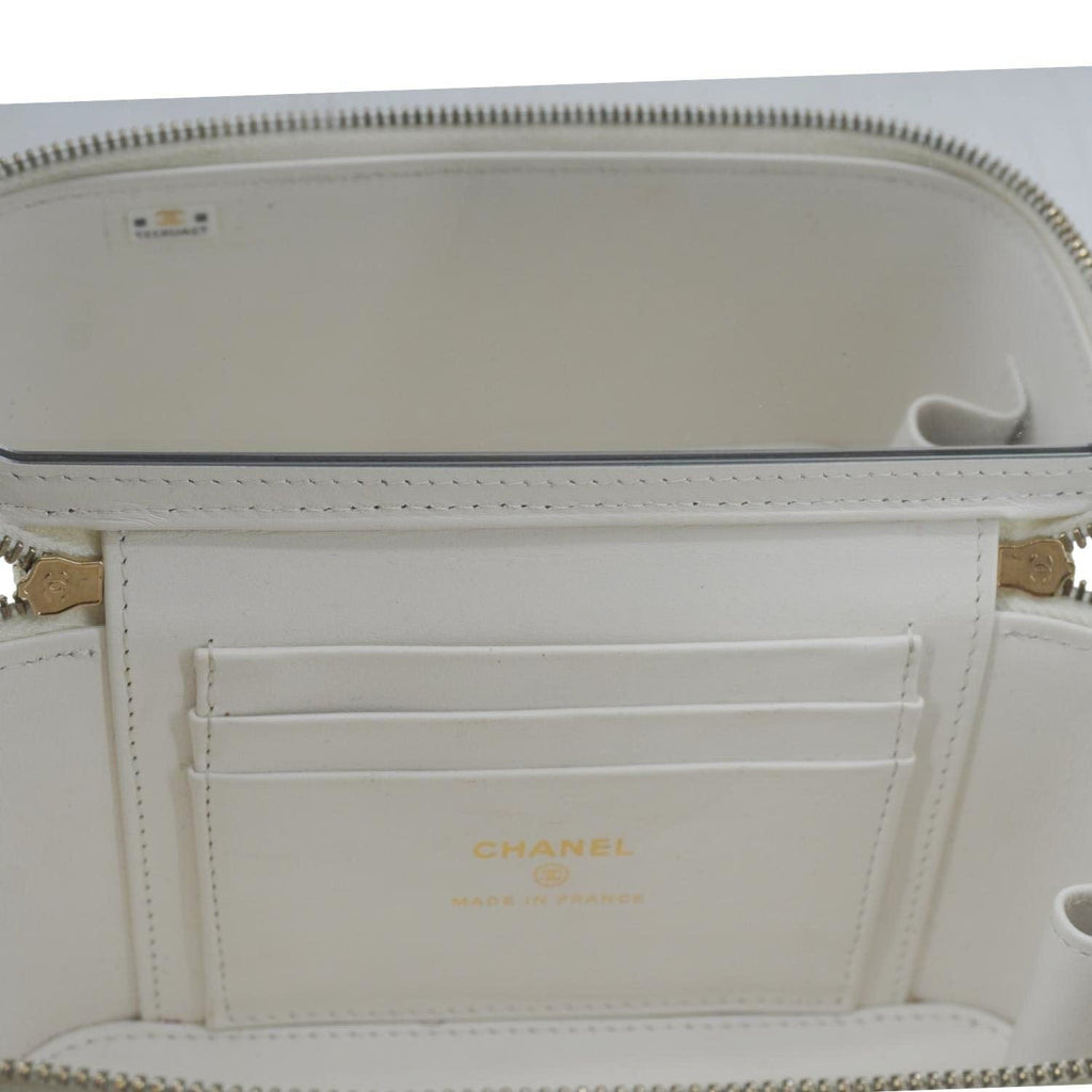 Chanel Coco Casino Small Quilted Caviar Leather Chain Vanity Case White