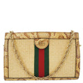 GUCCI Ophidia Small Raffia Elaphe Chain Shoulder Bag Beige 503877
