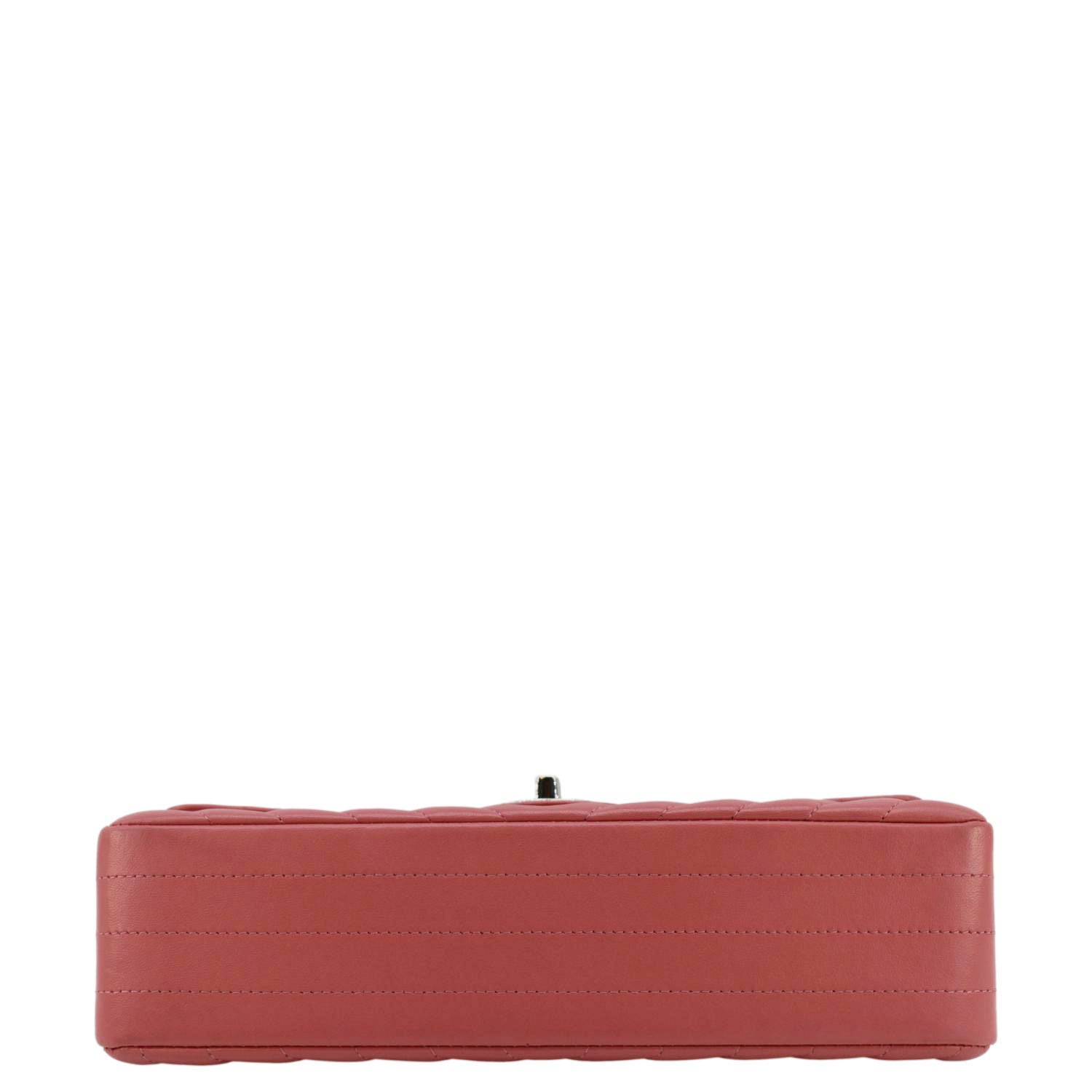 Chanel Classic Double Flap Medium Chevron Leather Shoulder Bag Peach