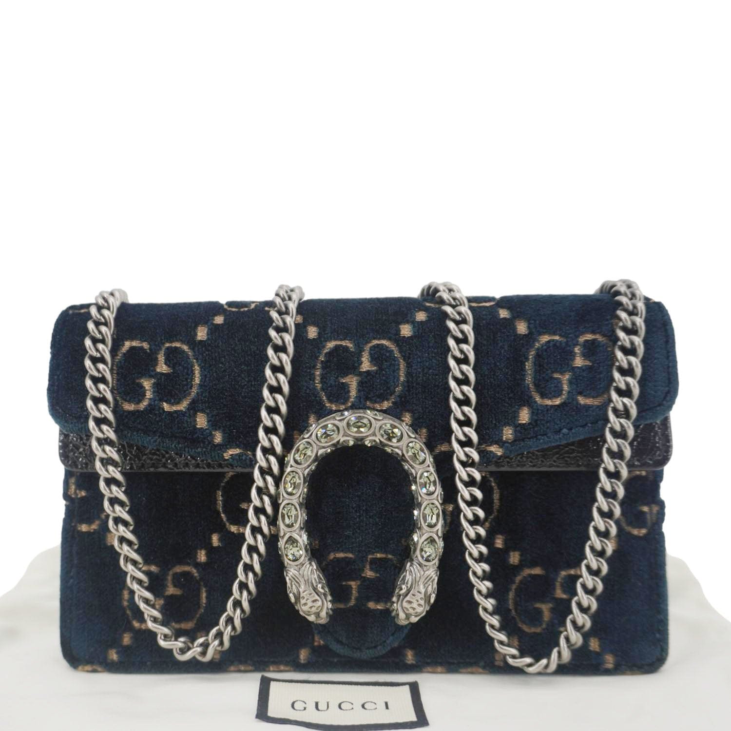 GUCCI Dionysus Super Mini GG Monogram Velvet Crossbody Bag Blue