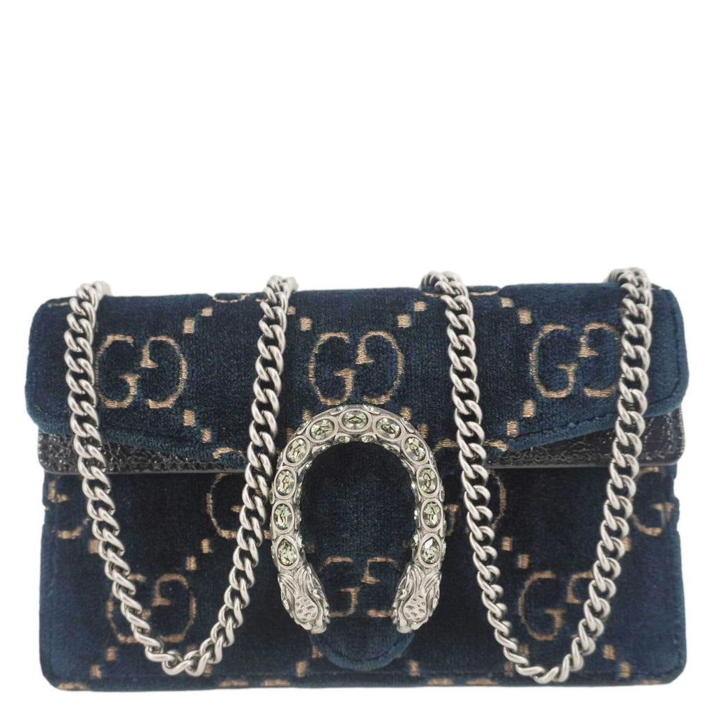 GUCCI Dionysus Super Mini GG Monogram Velvet Crossbody Bag Blue