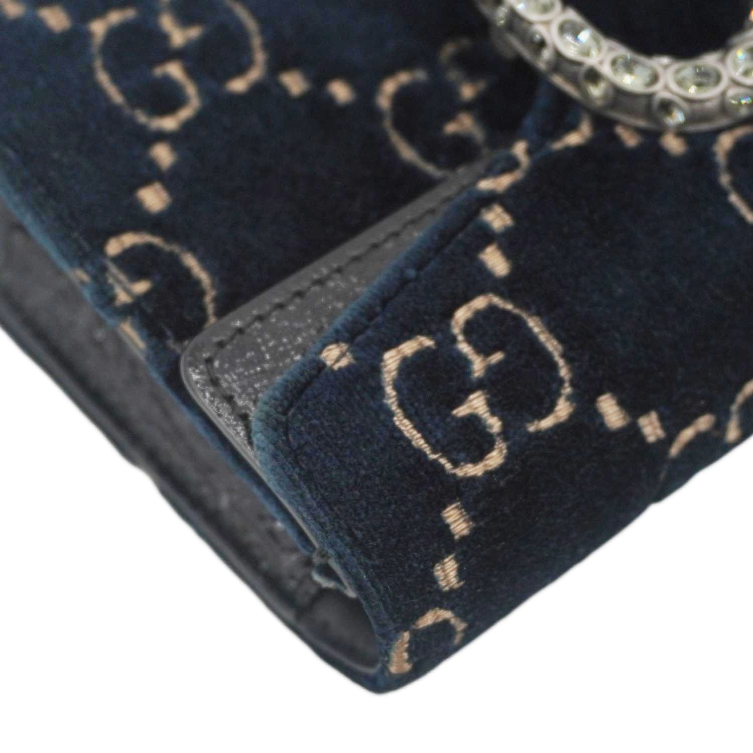 GUCCI Dionysus Super Mini GG Monogram Velvet Crossbody Bag Blue