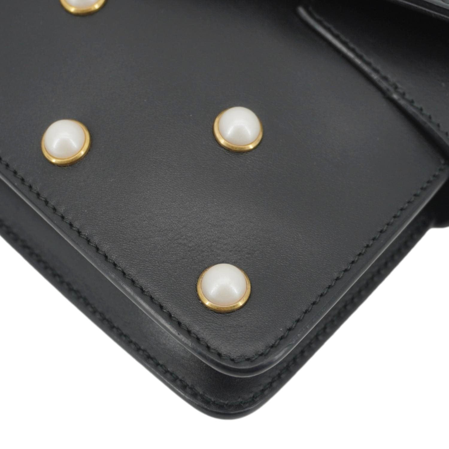 GUCCI Broadway Queen Margaret Pearl Studded Nappa Leather Crossbody Bag Black 453778