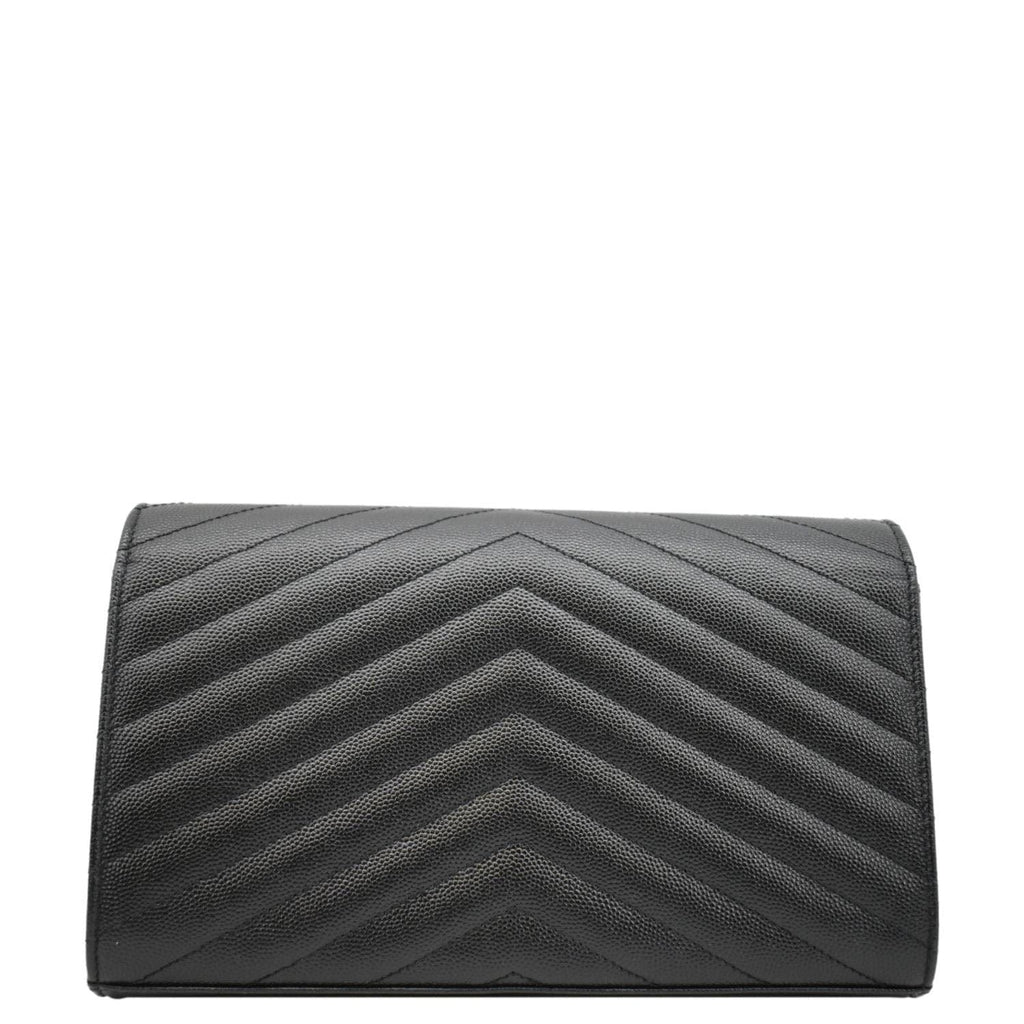 YVES SAINT LAURENT Cassandre Chain Wallet Leather Crossbody Bag Black