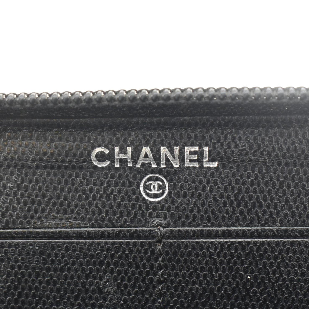 Chanel Sevruga Leather Zip Around Wallet Black