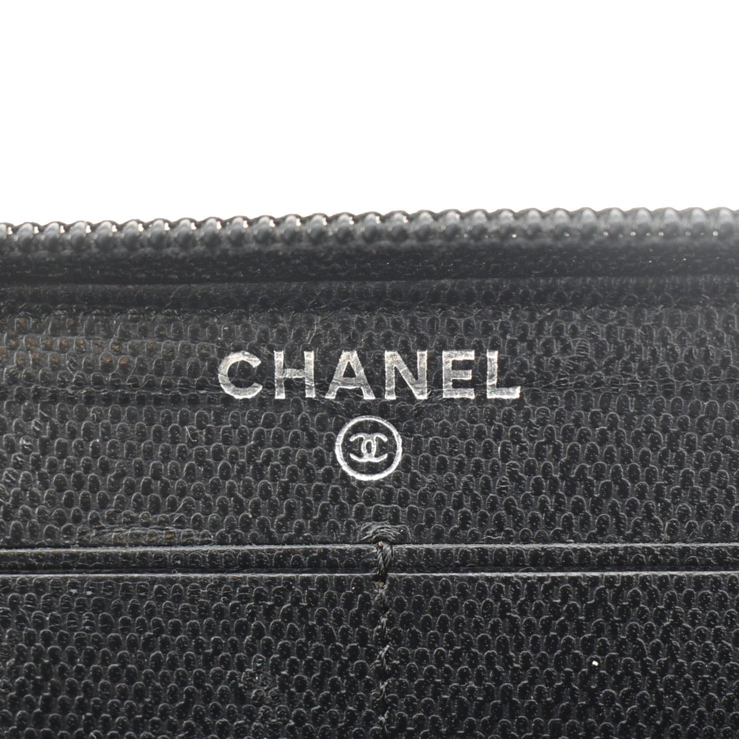 Chanel Sevruga Leather Zip Around Wallet Black