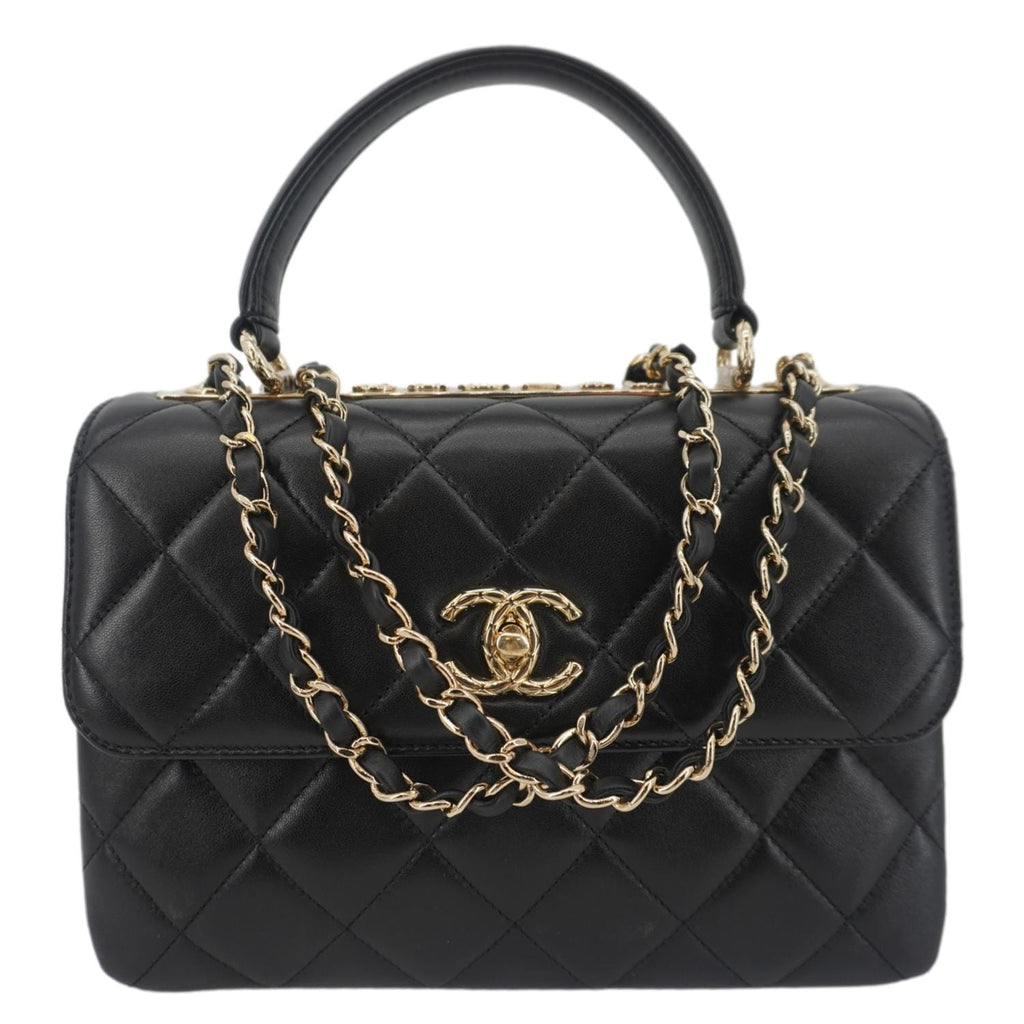 Chanel Trendy CC Flap Quilted Leather Top Handle Shoulder Bag Black