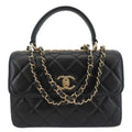 Chanel Trendy CC Flap Quilted Leather Top Handle Shoulder Bag Black
