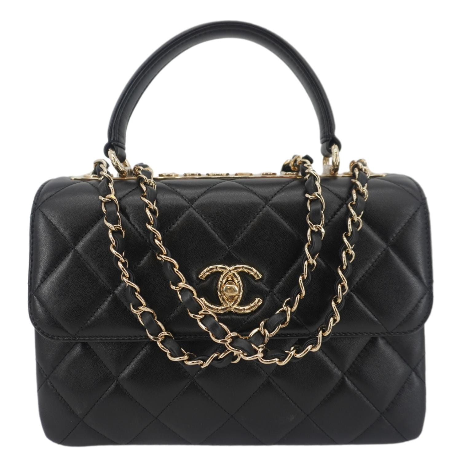 Chanel Trendy CC Flap Quilted Leather Top Handle Shoulder Bag Black