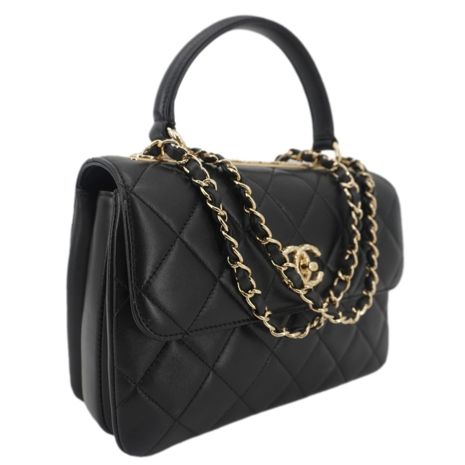 Chanel Trendy CC Flap Quilted Leather Top Handle Shoulder Bag Black